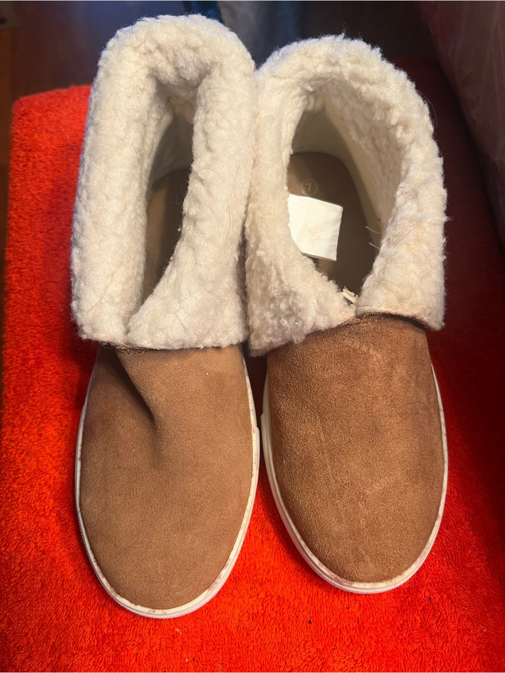 Serra Women's Cozy Faux-Shearling Lined Slip-On Boots in Brown Size 7 Worn Once